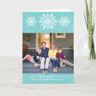 Aqua Rustic Snowflake Holiday Photo Card