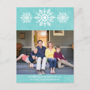 Aqua Rustic Snowflake Holiday Photo Postcard