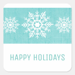 Aqua Rustic Snowflake Holiday Square Sticker