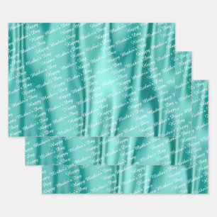 Aqua Satin - Happy Mother's Day - Text Pattern Wrapping Paper Sheet