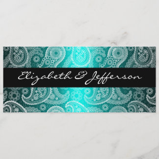 Aqua Satin & White Paisley Lace Faire-part de mari