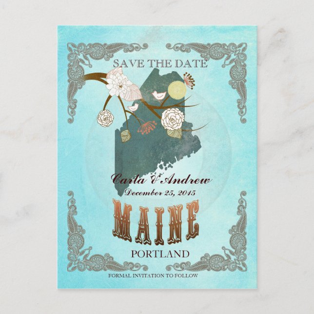Aqua Save The Date - Carte du Maine avec de beaux  (Devant)