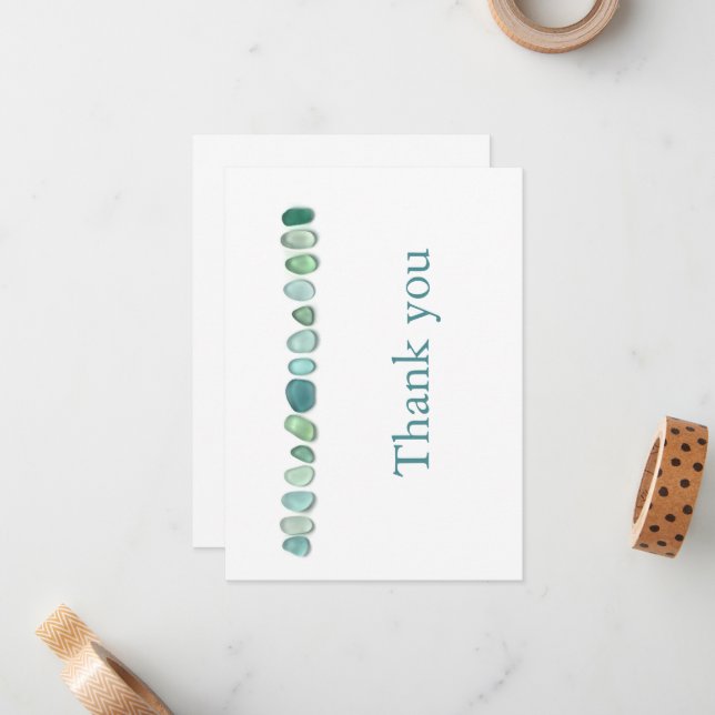 Aqua Sea Glass Flat Note Card (Front/Back In Situ)