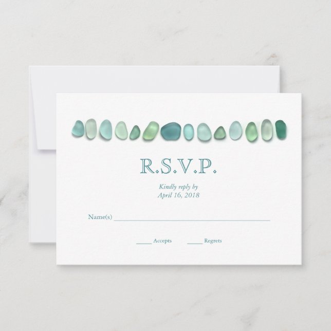 Aqua Sea Glass Wedding RSVP Card (Front)