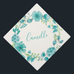 Aqua Sea Green Floral Wreath Personalized Graduation Cap Topper<br><div class="desc">Aqua Sea Green Floral Wreath Personalized Graduation Cap Topper</div>