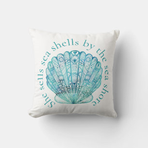 Aqua Sea Shell Throw Pillow