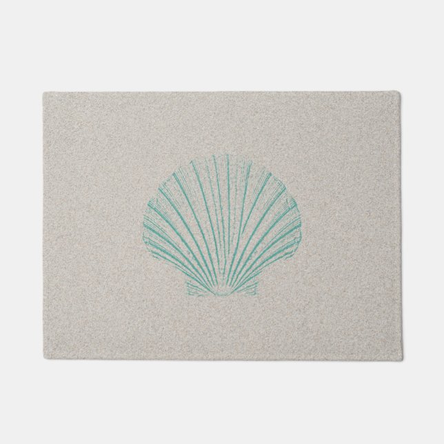 Aqua Sea Shell with Sand Texture Doormat (Front)