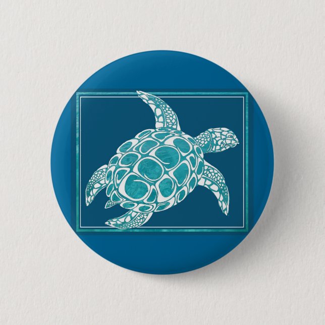 Aqua Sea Turtle 2 Inch Round Button (Front)