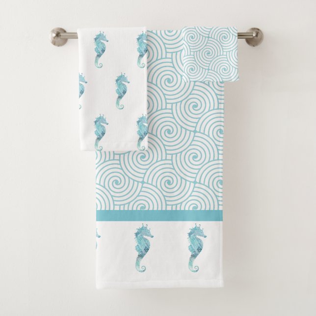 Aqua Seahorse Bath Towel Set (Insitu)