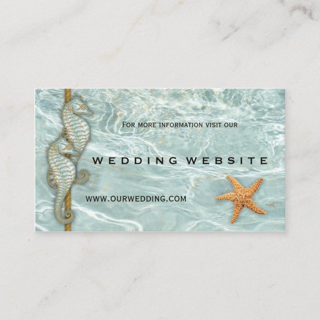 Aqua Seahorses Nautic Wedding Website Insert Card (Front)