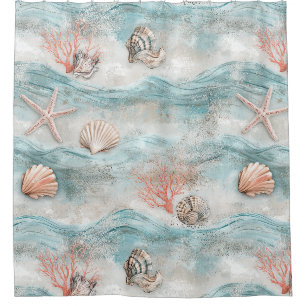 Aqua Seaside Coral Beach Pattern