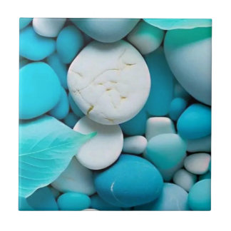 Aqua Serenity Stones and Leaves Tile