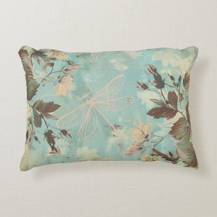 Aqua Shabby Cottage Dragonfly Accent Pillow