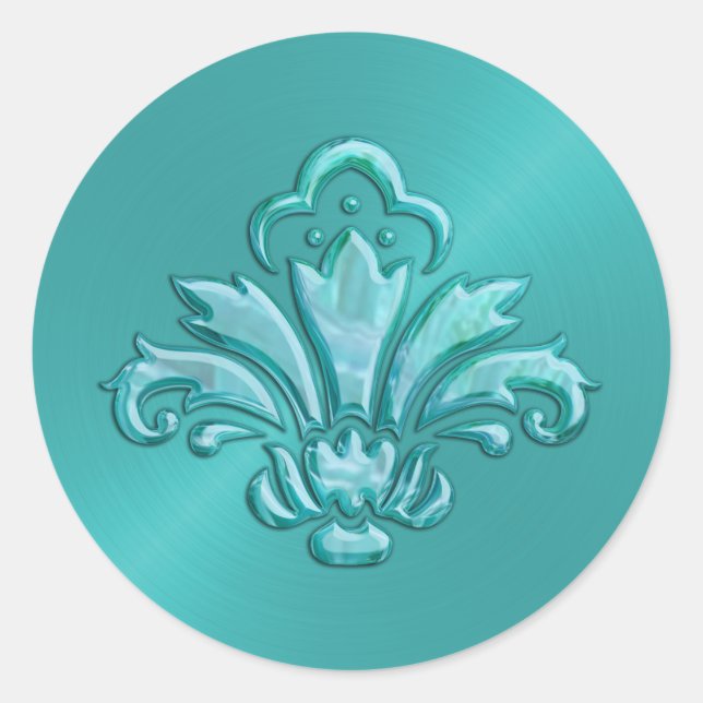 Aqua Sheen Fleur de Lis Envelope Seal (Front)