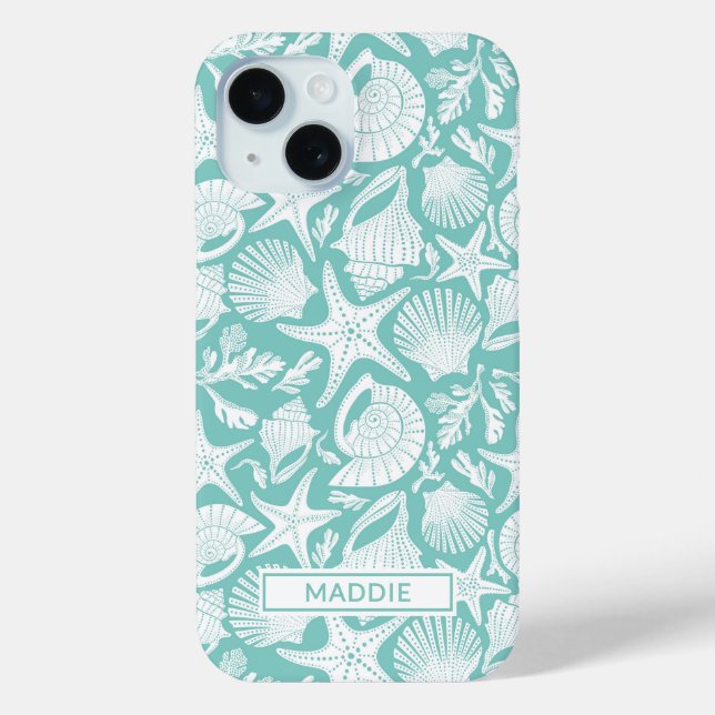 Aqua Shells Personalized Case-Mate iPhone Case (Back)