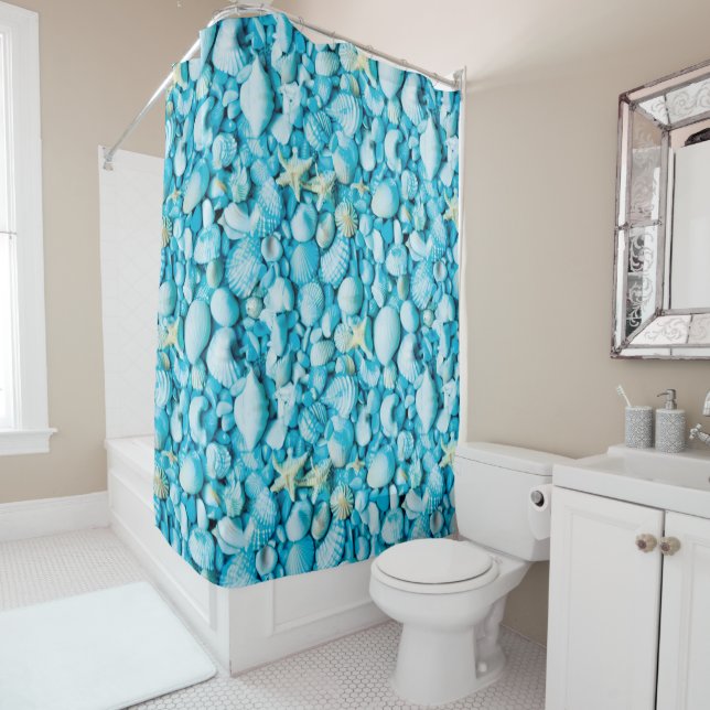 Aqua Shellscape Shower Curtain (In Situ)