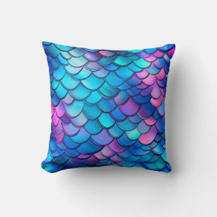 "Aqua Shimmer Iridescent Mermaid Scales" Throw Pillow