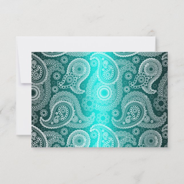 Aqua Shimmer Lace India Wedding Invitation RSVP (Front)