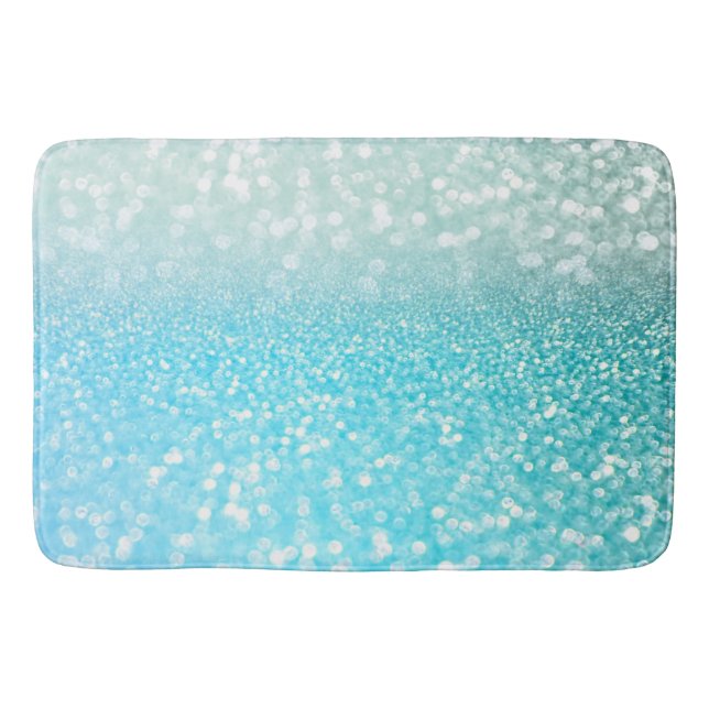 Aqua Silver Beach Blue Summer Glitter Gradient Bath Mat (Front)
