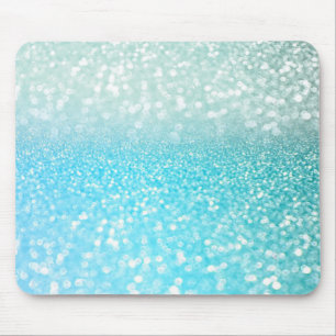 Aqua Silver Beach Blue Summer Glitter Gradient Mouse Pad