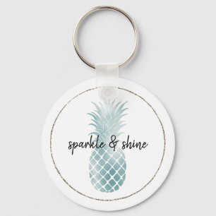 Aqua Silver Glam Glitz Pineapple Keychain