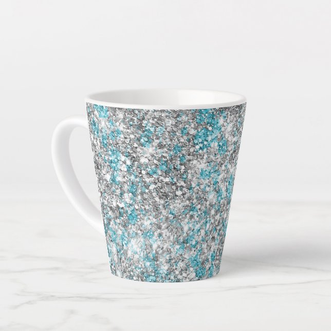Aqua Silver Unicorn Glitter Sparkle Birthday  Latte Mug (Left Angle)