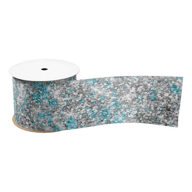 Aqua Silver Unicorn Glitter Sparkle Birthday  Satin Ribbon (Spool)