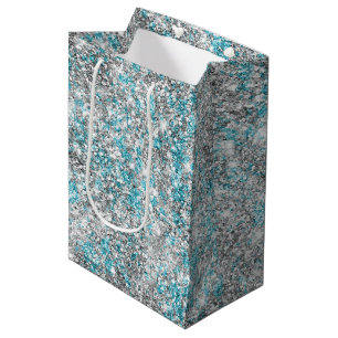 Aqua Silver Unicorn Glitter Sparkle Medium Gift Bag