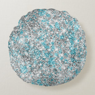 Aqua Silver Unicorn Glitter Sparkle  Round Pillow