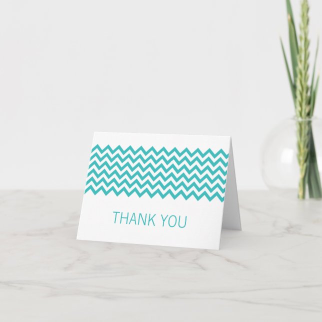 Aqua Simple Chevron Carte de remerciements (Devant)