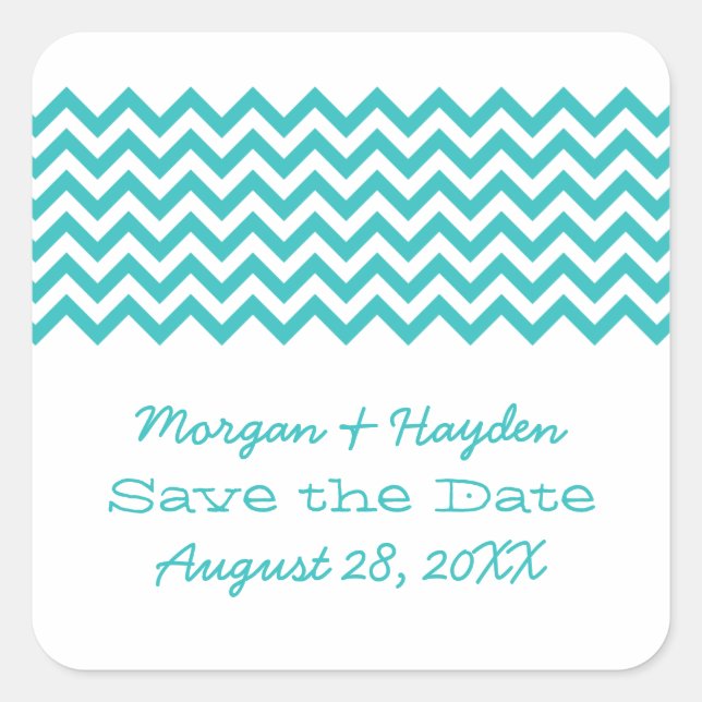 Aqua Simple Chevron Save the Date Stickers (Devant)