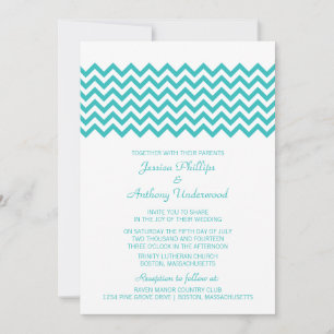 Aqua Simple Chevron Wedding Invite