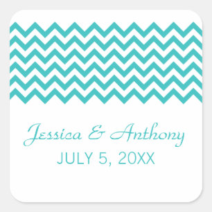 Aqua Simple Chevron Wedding Stickers