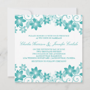 Aqua Simple Floral Wedding Invite