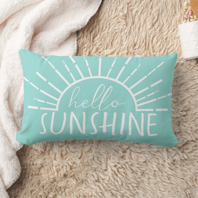 Aqua Simple Modern Hello Sunshine     Lumbar Pillow (Blanket)