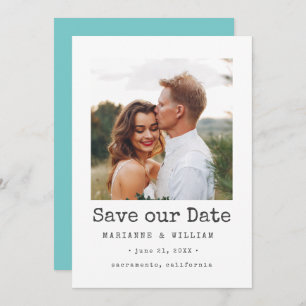 Aqua Simple SQUARE Photo wedding save the date