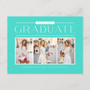 Aqua Simple Typography Photo Collage Graduation Postcard