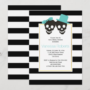 Aqua skulls and stripes wedding bridal shower invitation