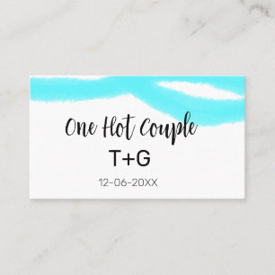 Aqua sky blue pastel one hot couple add name date business card
