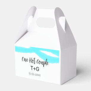 Aqua sky blue pastel one hot couple add name date favor box