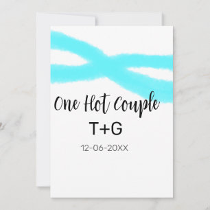 Aqua sky blue pastel one hot couple add name date invitation