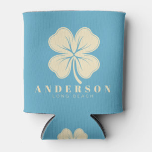 Aqua Sky Four Leaf Clover with Name Can Cooler