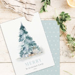 Aqua Snow Watercolor Pine Christmas Tree Gifts Holiday Card<br><div class="desc">If you need any further customisation please feel free to message me on yellowfebstudio@gmail.com.</div>
