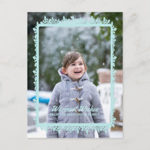 Aqua Snowflake Frame Holiday Photo Postcard