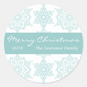 Aqua Snowflake Personalized Christmas Holiday Classic Round Sticker