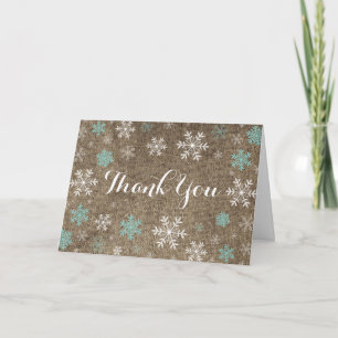 Aqua Snowflake Winter Burlap Folded Thank You Card
