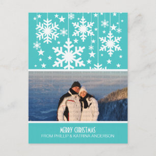 Aqua Snowflakes Stars Photo Postcard