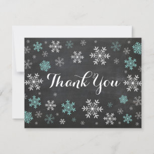 Aqua Snowflakes Winter Chalkboard Carte de remerci