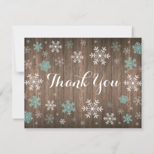 Aqua Snowflakes Winter Rustic Wood Thank You Card