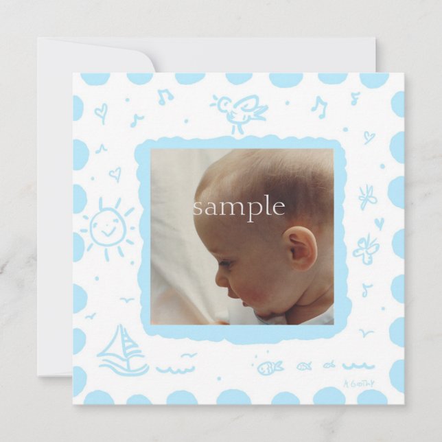 Aqua Songbird Birth Announcement (Front)